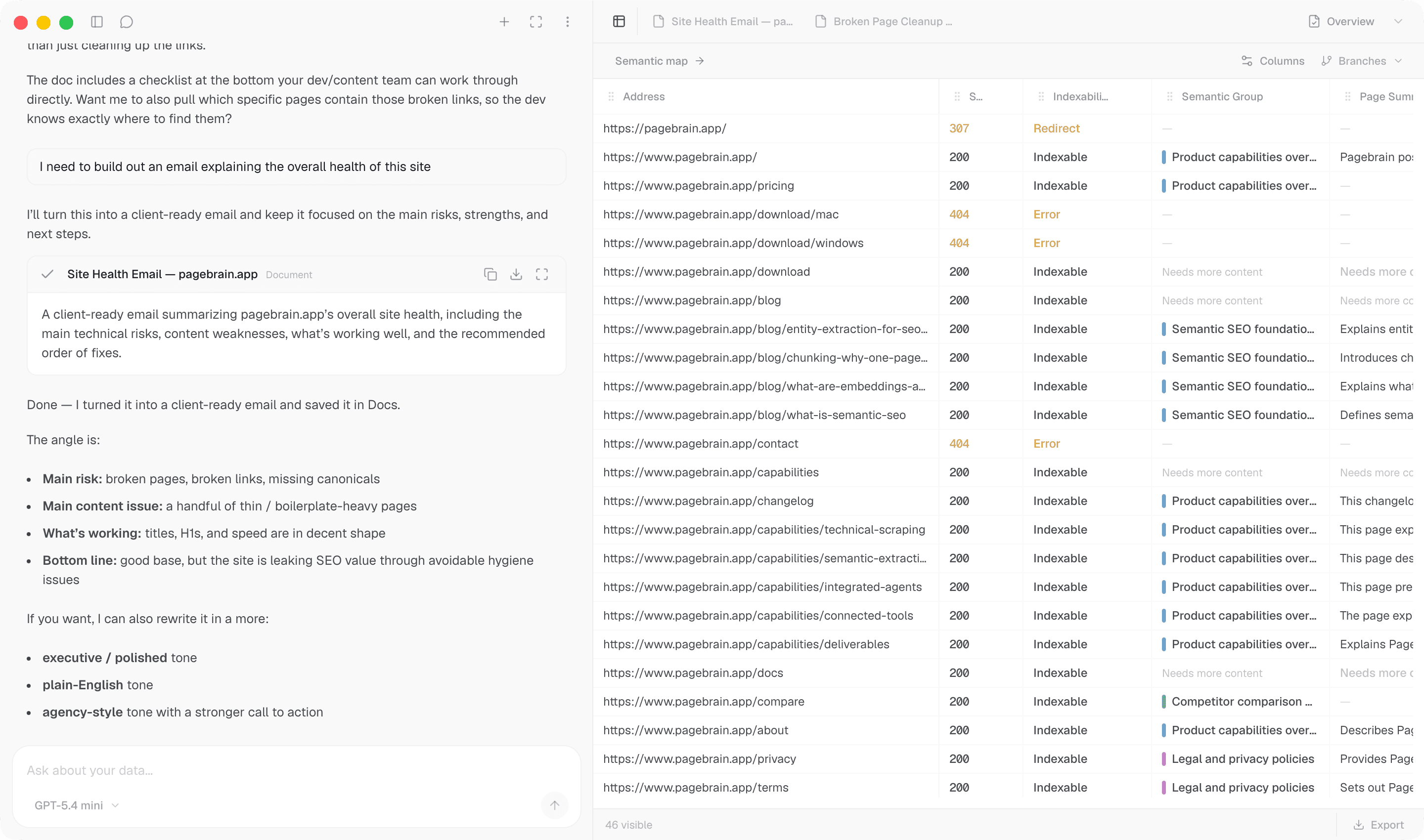 Pagebrain dashboard in light mode